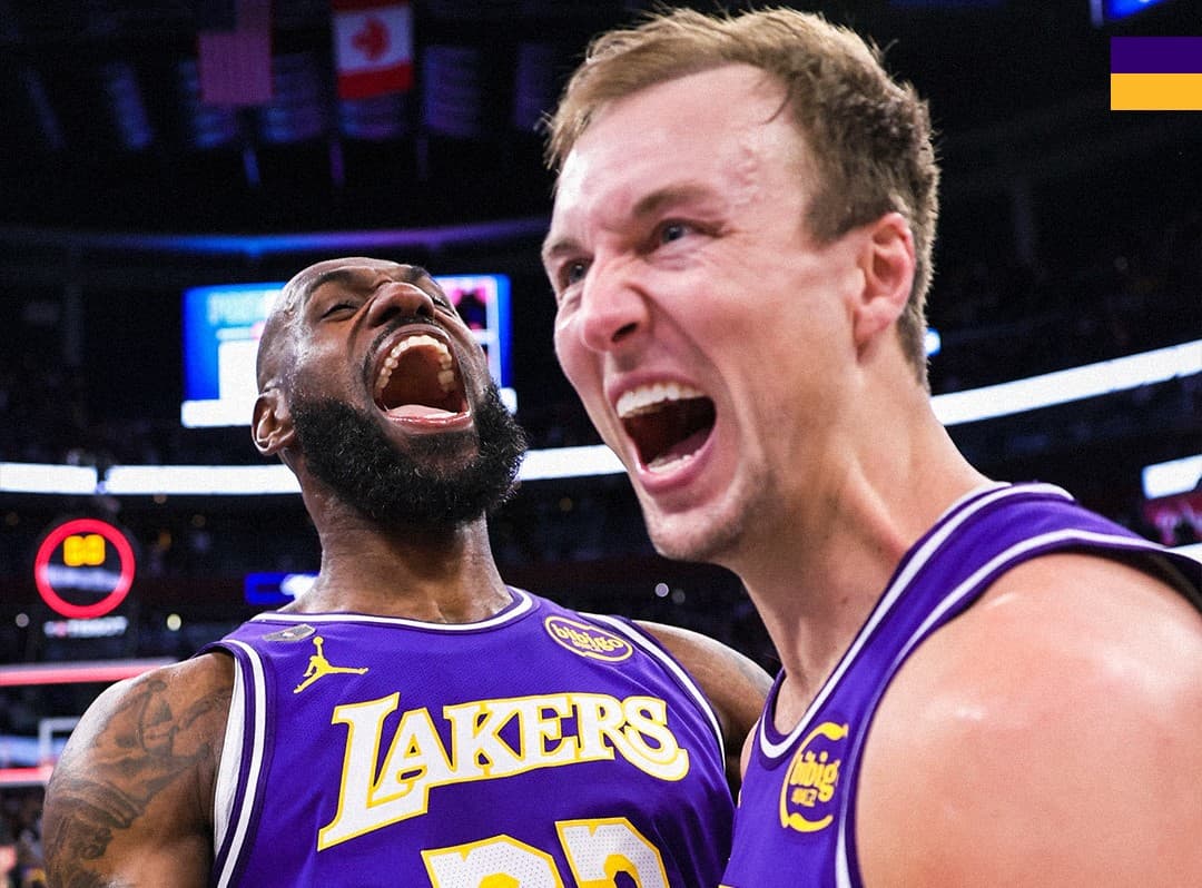 LeBron James and Lakers players celebrating dominant win against Suns at Crypto.com Arena