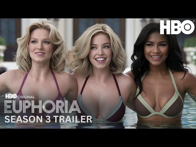 Euphoria Season 3 cast including Zendaya, Sydney Sweeney, and Jacob Elordi at Los Angeles premiere