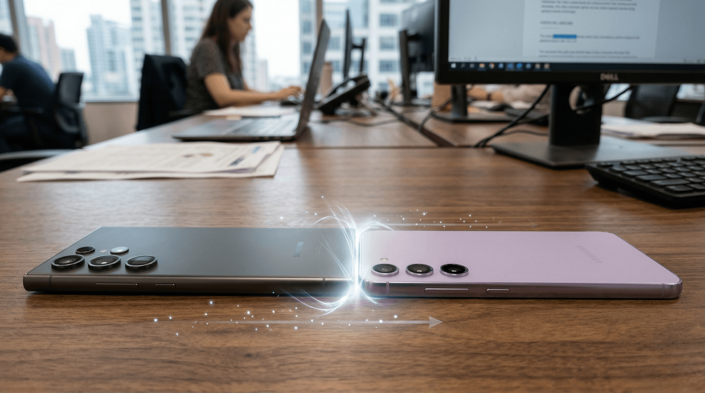 Android and iPhone device sharing files wirelessly using AirDrop Quick Share compatibility